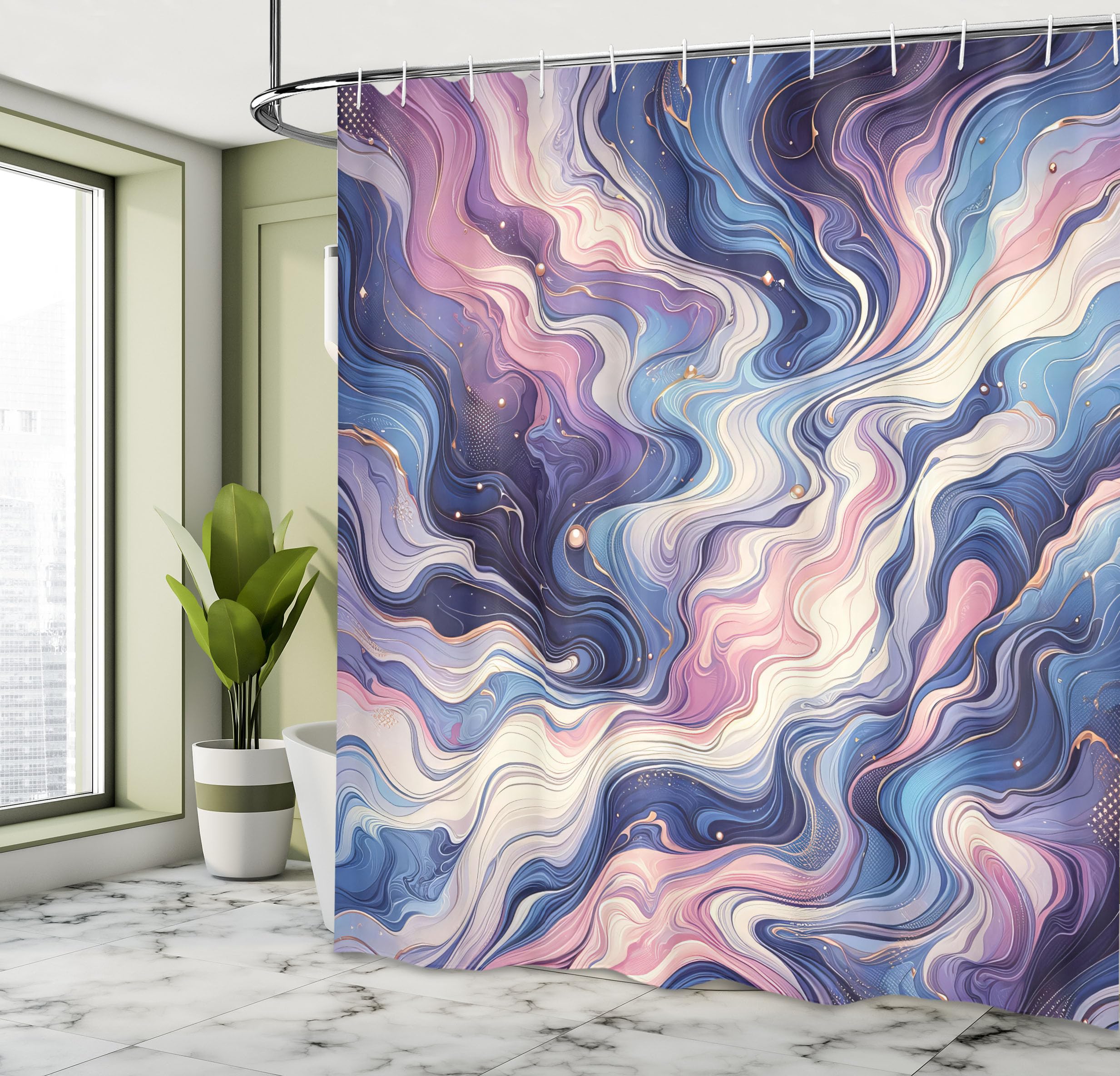 Ambesonne Purple Shower Curtain, Oil Paint Like Marble Print Warm Deep Tones Mystery Of The Universe, Cloth Fabric Bathroom Deco